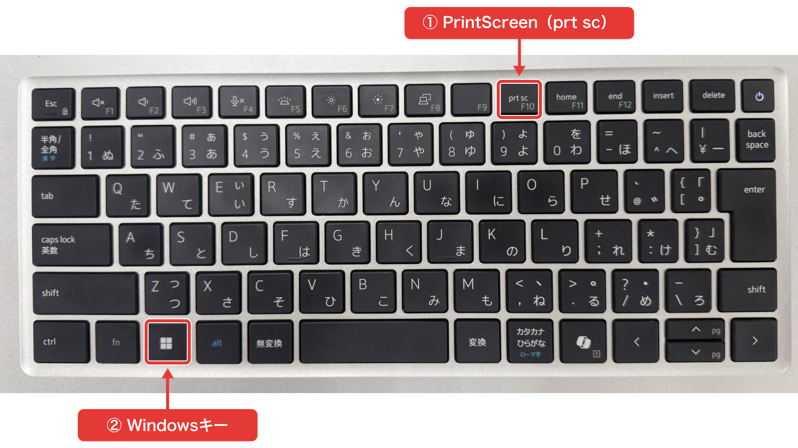Windowsキーボード右上のPrintScreenキーの位置